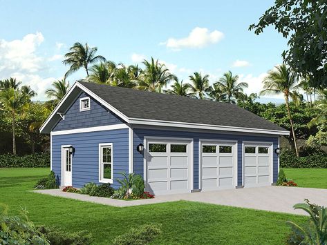 Garage Plan 40858 - Country, Ranch, Traditional Style 3 Car Garage Plan Three Car Garage Plans, 3 Car Garage Plans, Garage Plans Detached, Garage Addition, Building A Garage, Colonial Farmhouse, Three Car Garage, Garage Plan, Country Style House Plans