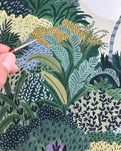 Angela Mckay on Instagram: "A very jungly commission 🌴" Ohkii Studio, Angela Mckay, Abstract Art Painting Techniques, Gouache Art, Landscape Paintings Acrylic, Nature Prints, Graphic Design Inspiration, Painting Techniques, Abstract Art Painting