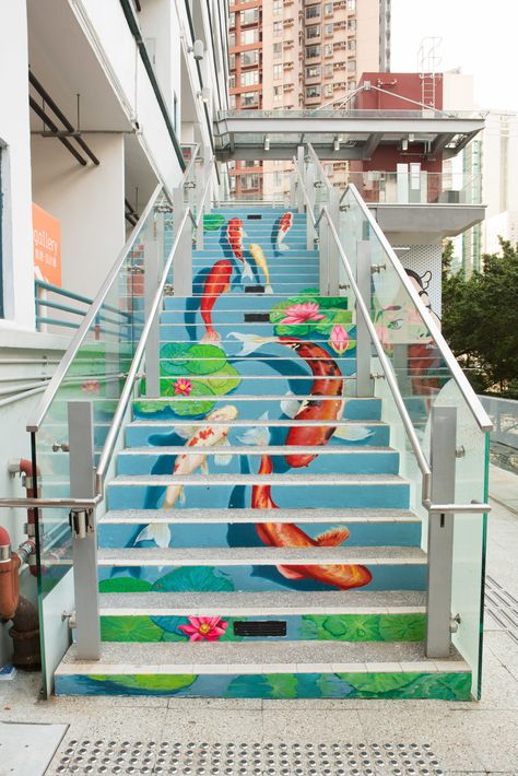 Piano Stairs, Staircase Art, Stair Art, Arts Month, Hong Kong Art, Painted Stairs, Take The Stairs, Creative Hub, Murals Street Art