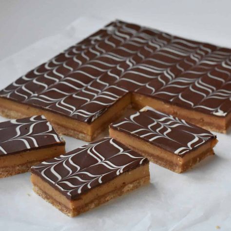 Caramel Slice with Marbled Chocolate Topping | Baking Envy