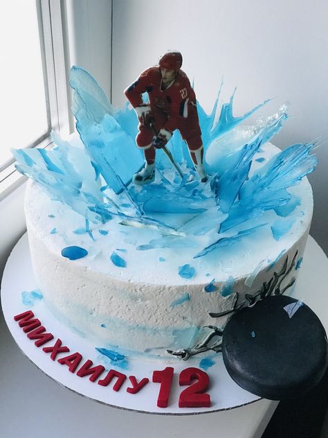 Hockey Themed Cake, Ice Hockey Cake, Hockey Cake, Hockey Cakes, Hockey Birthday, Cake Inspo, Boy Birthday Cake, Boys Birthday, 9th Birthday