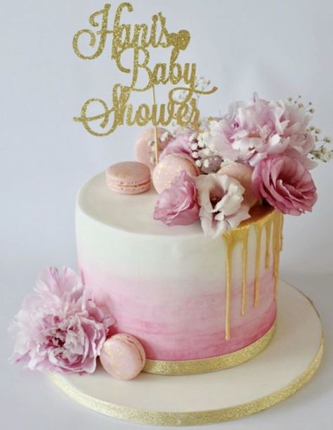 Babyshower Cake Pink, Pink Baby Shower Cake Ideas, Pink And White Baby Shower Cake, Baby Shower Cakes Girl Simple, Pink And Gold Baby Shower Cake, Baby Shower Cake Ideas Girl, Rose Gold Baby Shower Cake, Baby Shower Cakes Pink, Pink White Gold Cake