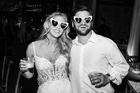 Bride and Groom in heart shaped sunglasses at reception Sunglasses At Wedding Reception, Heart Sunglasses Wedding Reception, Heart Glasses Wedding Reception, Wedding Heart Sunglasses, Wedding Sunglasses, Heart Glasses, Reception Party, Heart Shaped Sunglasses, Heart Sunglasses