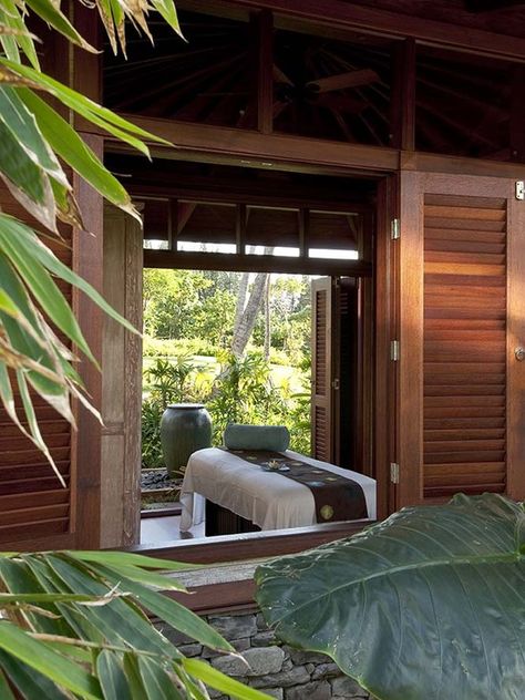 Tropical Exterior Design, Pictures, Remodel, Decor and Ideas - page 3 Spa Massage Room, Massage Room Decor, Healing Room, Spa Decor, Spa Retreat, Spa Design, Spa Room, Massage Room, House Design Photos