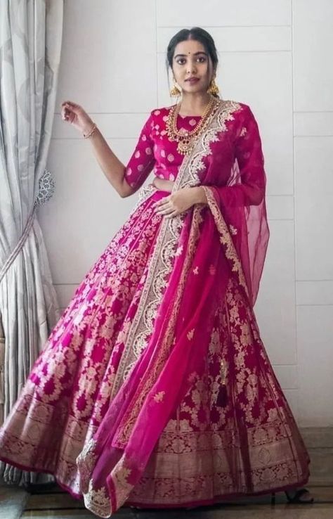 10+ Pink Banarasi Lehengas That You Should Save For An Intimate Wedding | WedMeGood Banarasi Lehengas, Lehenga Saree Design, Half Saree Lehenga, Indian Outfits Lehenga, Wedding Lehenga Designs, Indian Bride Outfits, Lehnga Dress, Bridal Lehenga Collection, Designer Bridal Lehenga