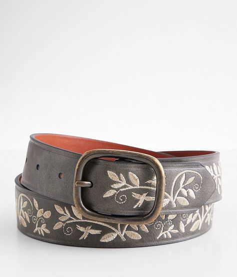 BKE Floral Embroidered Belt - Grey Medium, Women's Greysmoke Distressed faux leather 1 1/4 belt Leather lining. Due to the nature of leather/suede, small variances of color in the skin may occur, this is in no way considered a defect. These are inherent characteristics of leather/suede and will enhance the individual look of your garment.. Face: Synthetic leather. Back: Cow Leather.. WOMEN'S BELT SIZE CONVERSION CHART Jean Size 23-24 25-26 27-28 29-30 31-32 Belt Size XS S M L XL Belt Length** 34 Nashville Fits, Rustic Belt, Levis Ribcage Straight Ankle Jeans, Embroidered Belt, Belt Leather, Conversion Chart, Women's Belt, Belt Size, Synthetic Leather