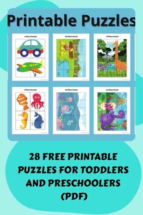 28 Free Printable Puzzles for Toddlers and Preschoolers (PDF) Puzzle For Kids Preschool, Toddler Puzzles, Preschool Puzzles, Free Printable Puzzles, Printable Puzzles For Kids, Sequencing Cards, Baby Puzzles, Fun Educational Activities, Free Puzzles