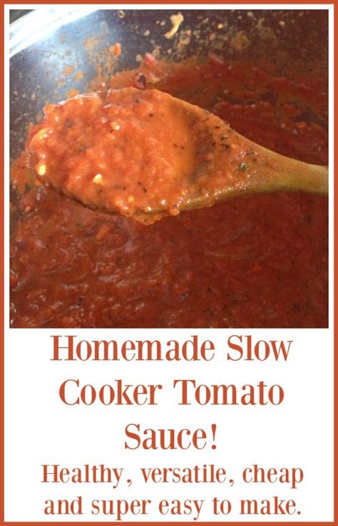 Homemade Slow Cooker Tomato Sauce! - healthy, versatile, cheap and super easy to make. Slow Cooker Tomato Sauce, Kid Friendly Vegetarian Recipes, Frugal Family, Easy Chicken Dinner Recipes, Tomato Sauce Recipe, Cooking For A Crowd, Cooking On A Budget, The Diary, Vegetarian Recipes Easy