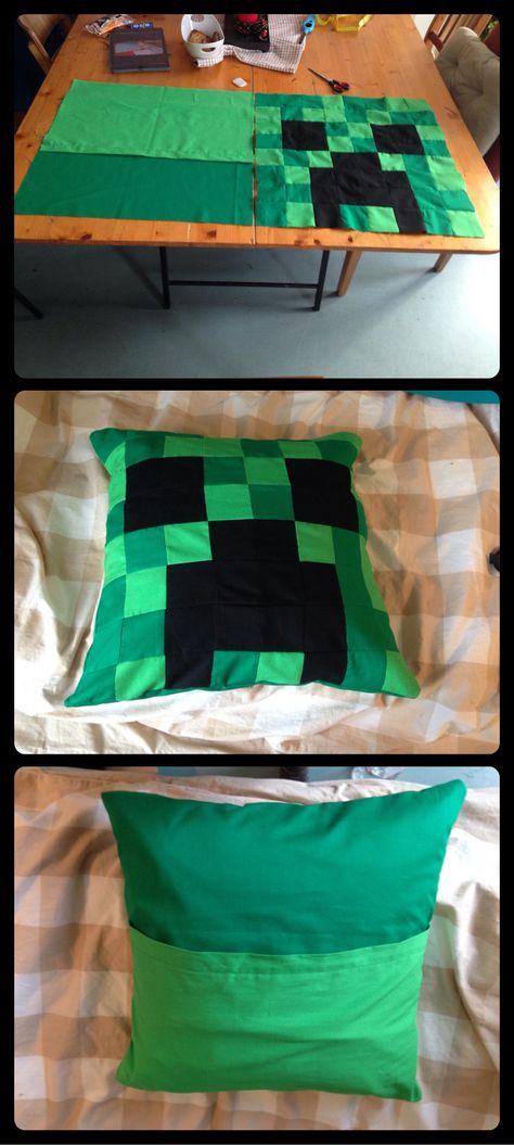 Minecraft Creeper Kissen Minecraft Sewing Projects, Minecraft Sewing, Creeper Pillow, Minecraft Pillow, Minecraft Quilt, Minecraft Diy, Minecraft Stuff, Minecraft Birthday, Cool Minecraft