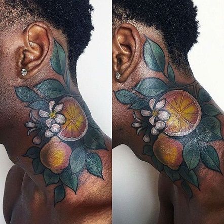 9 Beautiful Tattoos On Dark Skin For Males And Females Purple Tattoo On Dark Skin, Yellow Tattoo, Tattoo Ink Colors, Dark Skin Tattoo, Skin Color Tattoos, Small Wave Tattoo, Dark Tattoos, Tattoos Inspiration, Blue Tattoo