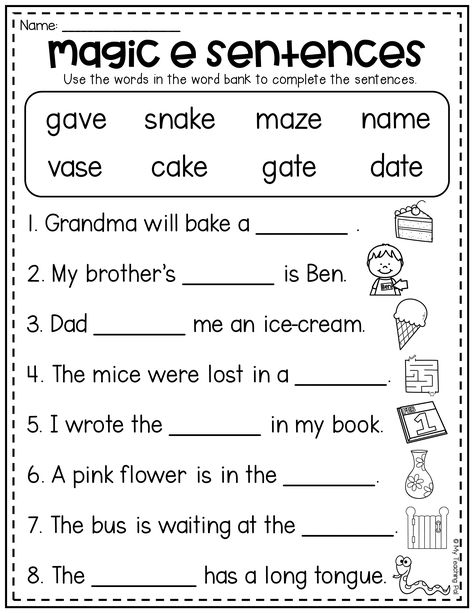 Silent E Worksheets, E Worksheet, Cvce Activities, Magic E Words, Silent E, English Worksheets For Kindergarten, Reading Comprehension Lessons, Cvce Words, First Grade Worksheets