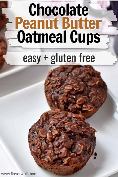 These easy to make baked oatmeal cups are a great grab-and-go breakfast or snack. The combination of oats, chocolate, bananas, peanut butter, and honey creates terrific flavor in a small package. This recipe for Chocolate Peanut Butter Oatmeal Cups is a must-try! Peanut Butter Oatmeal Cups, Oat Bites, Chocolate Peanut Butter Oatmeal, Almond Flour Chocolate Chip Cookies, Peanut Butter And Honey, Oats Chocolate, Peanut Butter Breakfast, Baked Oatmeal Cups, Honey Chocolate