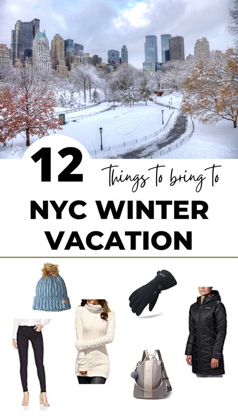 There are many great reasons to visit New York in the winter, including ice skating at Rockefeller Center, less crowds, and lower costs. What's the perfect way to spend a winter day in New York City? Make sure you come prepared. In the winter, having the right things on your New York packing list will make or break your trip. As you decide what to bring to NYC, here's your chance to learn from my mistakes. Winter Clothes In New York, New York Winter Packing, Ny February Outfit, What To Pack Nyc Winter, Day In Nyc Outfit Winter, Nyc Winter Fashion 2023, New York Christmas Packing List, New York City Packing List Winter, Packing List For Nyc Winter