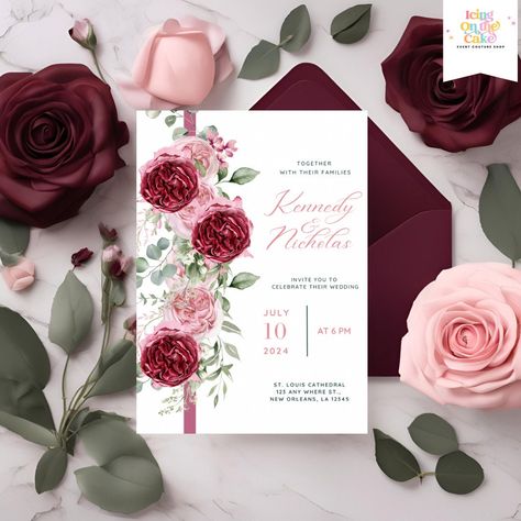 Sage Green And Burgundy Wedding Theme, Green And Burgundy Wedding, Pink And Burgundy Wedding, Romantic And Elegant Wedding, Burgundy Wedding Theme, Elegant Floral Wedding, Burgundy Wedding Invitations, Pink Wedding Invitations, Rose Blush