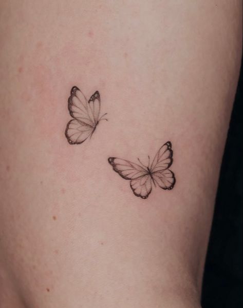 Stacked Butterfly Tattoo, Closed Butterfly Tattoo, Tiny Butterflies Tattoo, Upper Back Tattoo Women Shoulder, Simple Realistic Butterfly Tattoo, 2 Butterflies Tattoo, Two Butterflies Tattoo, Small Butterfly Tattoo Designs, Half Butterfly Tattoo