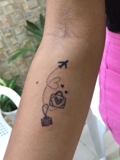 50 Best Small Travel Tattoos Ideas That Will Inspire Inner Wanderers Just Go Travel Tattoo, Small Travel Tattoo, Tattoos Elbow, Small Travel Tattoos, Vacation Tattoos, Tattoo Ideas Travel, Rome Tattoo, Tatoo Rose, Watercolor Bike