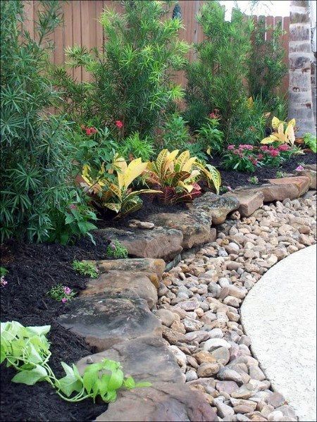 Top 40 Best Stone Edging Ideas - Exterior Landscaping Designs Cobblestone Landscaping, Backyard Gate, Backyard Creations, River Rock Landscaping, Stone Landscaping, Hardscape Design, House Backyard, Small Backyard Gardens, Edging Ideas