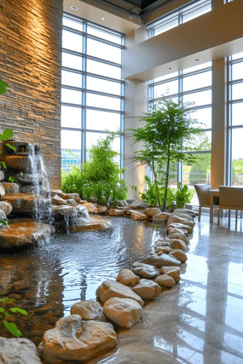 Indoor Fish Pond, Pond Indoor, Mirror Waterfall, Indoor Pond, Kitchen Revamp, Fountain Ideas, Kolam Koi, Taman Air, Indoor Water Features