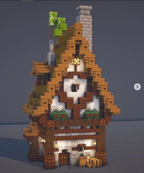 Minecraft Simple Medieval House, Steampunk Mc Builds, Mid Evil Minecraft Builds, Minecraft Midevil Village Ideas, Minecraft Midevil Building Ideas, Aesthetic Minecraft House, Minecraft Roof, Case Minecraft, Rumah Minecraft Sederhana