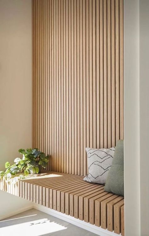 Wooden Benches, Mud Room Entry, Wooden Garden Benches, Mudroom Ideas, Wall Panel Design, Hi Hello, Living Room Design Inspiration, Affordable Decor, Slat Wall