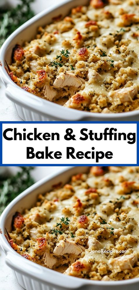 Searching for a satisfying comfort food? This Chicken & Stuffing Bake Recipe is not only delicious but also family-friendly, ensuring everyone enjoys a hearty meal that’s quick to make and easy to love. Baked Chicken And Stove Top Stuffing, Easy Chicken Stuffing Bake, Baked Chicken And Stuffing Recipes, Chicken Breast Stuffing Casserole, Recipes With Stuffing Mix Dinners, Chicken With Stuffing Casserole, Chicken And Stuffing Recipes, Stovetop Stuffing Chicken, Chicken And Stuffing Bake