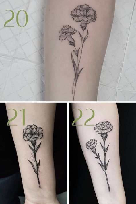 Creative Marigold Flower Tattoos 53 Ideas Full of Beauty - tattooglee Marigold Flower Tattoos, Flower Tattoo Black And White, Marigold Flower Tattoo, Flower Tattoo Black, Marigold Tattoo, Hawaiian Flower Tattoos, Black And White Tattoo, Carnation Tattoo, Tattoo Black And White