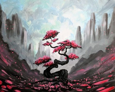 It's a Bonsai! - painting Bonsai Painting Acrylic, Bonsai Tree Painting Acrylic, Library Forest, Bonsai Painting, Bonsai Tree Painting, Couple Tats, West Edmonton Mall, Starfish Painting, Lantern With Fairy Lights