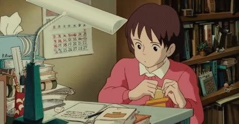 Studio Ghibli Studying Gif, Whisper Of The Heart Gif, Cartoon Studying, Studying Gif, Gif Background, Ghibli Artwork, Event Poster Design, Banner Gif, Comic Art Girls