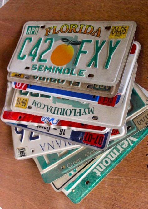 License Plate Ideas Decor, Plate Craft Ideas, License Plates Diy, License Plate Ideas, Light Fixture Makeover, License Plate Crafts, Cool License Plates, Repurposed Junk, Old License Plates