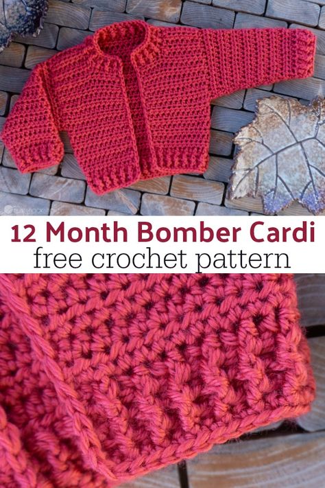 12 month bomber cardi crochet pattern Crocheted Sweaters, Crochet Baby Blanket Beginner, Crochet Baby Sweater Pattern, Crochet Baby Jacket, Crochet Baby Sweaters, Crochet Baby Sweater, Baby Sweater Patterns, Crochet Baby Cardigan, Crochet Toddler