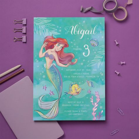 Little Mermaid Birthday Party, Mermaid Watercolor, Ariel Birthday, Princess Birthday Invitations, Disney Princess Birthday, Mermaid Birthday Invitations, Little Mermaid Birthday, Mermaid Theme Birthday, Watercolor Birthday