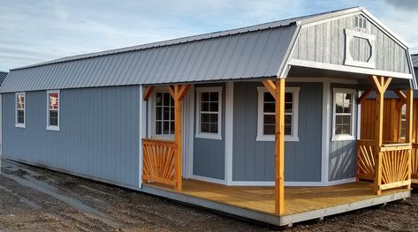 The most popular sheds on the lot. What can you not do with these beautiful sheds on your property? 12' to 14' wide and up to 40' long we can offer free 30-mile delivery from our Central California Manufacturing Center in Merced.   #playhouse #oldhickory #tinyhome #tinyhouse #office #storage #utility #modesto #sierra #shed #barn #porch Hickory Sheds Tiny House, Old Hickory Sheds Tiny House, Livable Sheds Floor Plans, Livable Sheds Interior, Barn Shed Tiny House, 12x40 Shed House Interior, Large Shed House, 16x40 Shed House Interior, Prefab Cabins For Sale