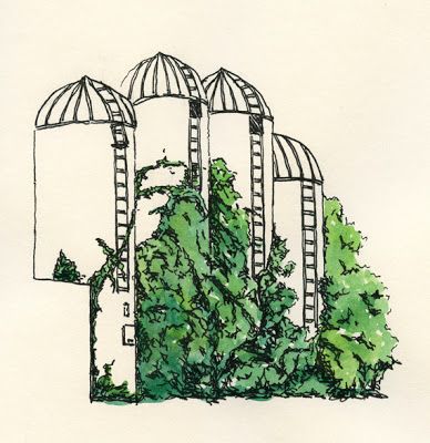 Abandoned Grain Silos In Anoka Minnesota ink and Watercolor Drawing Silo Tattoo, Anoka Minnesota, Minnesota Art, Grain Silo, Creative Area, St Paul Minnesota, Farm Art, Ink And Watercolor, Fun Photos