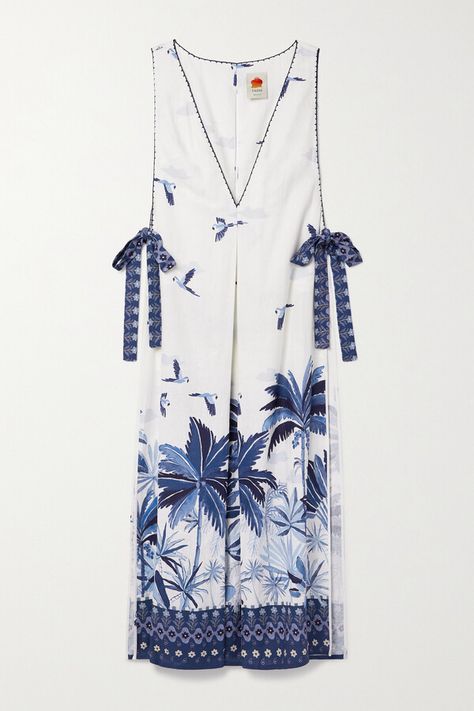 Farm Rio - Cutout Printed Linen-blend Maxi Dress - Blue Lisa Hanna, Osamu Goods, Pinterest Predicts, 2025 Trends, Palm Print Dress, Summer 2025, Sofia Richie, Nili Lotan, March 2024