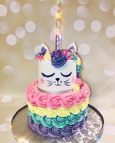 Kitty Corn Birthday Cake, Kitty Corn Cake, All About Rainbows, Kitty Fairy, Tinkerbell Cake, Birthday Cake For Cat, Cat Themed Birthday Party, 6th Birthday Cakes, Happy Happy Birthday