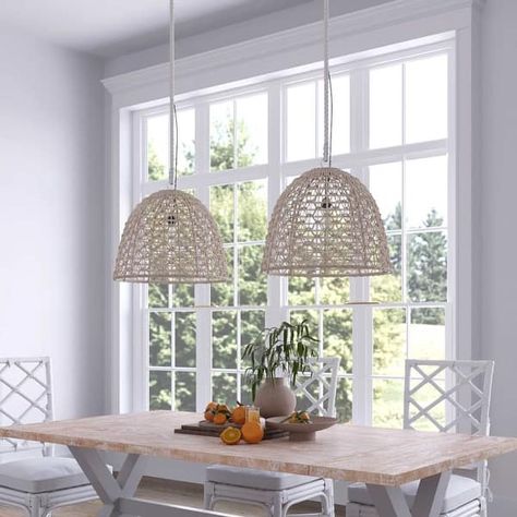 East at Main Natural Rattan Handwoven Dome Pendant Light - On Sale - Bed Bath & Beyond - 30865988 Modern Organic Decor, Dome Pendant Light, Rattan Bed, White Wash Finish, House Lighting, Rattan Shades, Dome Pendant Lighting, Organic Decor, Dome Lighting