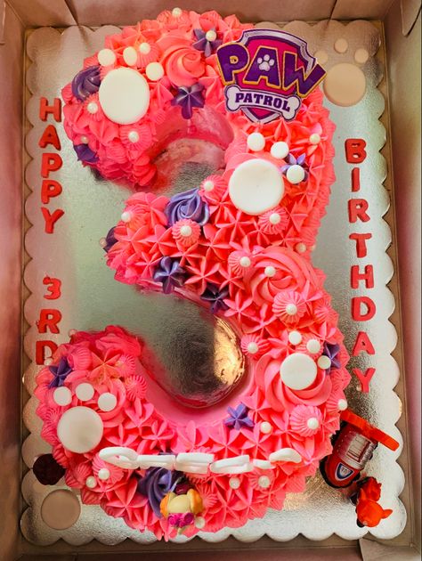 Number 3 Paw Patrol Cupcake Cake, Number 3 Paw Patrol Cake, 3 Cupcake Cake Number, 3 Cupcake Cake, Paw Patrol Cupcake Cake, Paw Patrol Theme Cake, Cake Paw Patrol, Paw Patrol Skye Birthday, Paw Patrol Theme