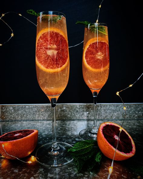 Blood Orange Cocktail, Orange Season, French 75, Orange Cocktails, Blood Orange Juice, Sugar Cubes, Champagne Cocktail, Mint Leaves, Blood Orange