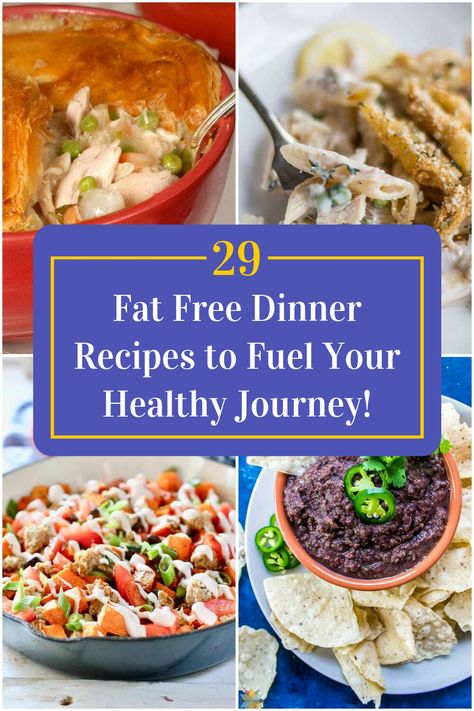 Collage of 4 fat free dinner recipes. Gall Bladder Diet Recipes Dinner, Gallbladder Dinner Recipes, Gallbladder Recipes Meals, Gallbladder Dinner Ideas, Low Fat Healthy Dinner Recipes, Fat Free Meals For Gallbladder, Low Fat Family Dinners, Fat Free Dinner Recipes, Fat Free Recipes Gallbladder