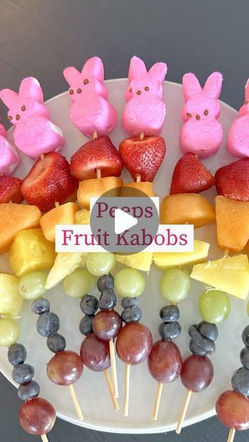 Linda | Home Inspo| Entertaining | Easy Recipes & DIYs on Instagram: "Serve these cute fruit kabobs for Easter brunch. 🍓🐰🩷
They are so simple and look adorable on a platter. 

Here is what you need:
- Wooden skewers
- Peeps bunnies
- Red and green grapes
- Blueberries 
- Pineapple chunks
- Cantaloupe chunks
- Strawberries 

#easterbrunch #peepsbunnies #peeps #fruitkabobs #easterfoodideas #easyeastertreats #easterrecipies" Easter Fruit Kabobs Peeps, Peep Fruit Kabobs, Fruit Bunny For Easter, Easter Fruit Skewers, Easter Fruit Platter, Easter Fruit Kabobs, Easter Kabobs, Easter Strawberry, Holiday Dinner Menu