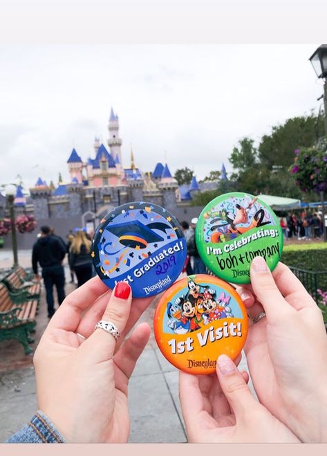 3 Disney Buttons: • Just Graduated • Celebrating • 1st Visit #disneyworld  #disneyland Sweet 16 At Disney World, Senior Disney Trip, Disneyland Graduation Pictures, Disney World Graduation Pictures, Disney World Photo Spots, Disney Graduation Pictures, Disney Senior Trip, Disney World Honeymoon, Disneyland 2023