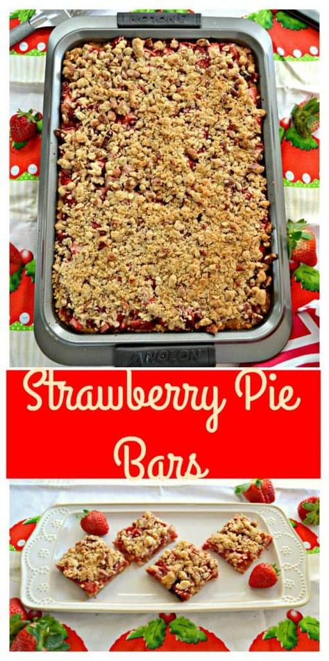 Strawberry Pie Bars Fresh strawberries on a butter crust topped with a sweet oat topping makes these Strawberry Pie Bars a spring time favorite! Strawberry Pie Bars, Strawberry Pie Recipe, Homemade Strawberry Sauce, Mud Pies, Fresh Strawberry Pie, Butter Crust, Recipes Easter, Trifle Pudding, Homemade Snickers