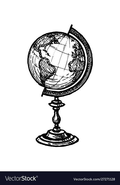 Globe Tattoos, Vintage Tattoo Art, Vintage Style Tattoos, Woodcut Tattoo, Globe Vintage, History Tattoos, Hand Drawn Vector Illustrations, Vintage Drawing, Vintage Objects