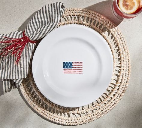 The Americana Shop | Patriotic Dinnerware & Decor | Pottery Barn Potter Barn, Melamine Dinner Plates, Flag Icon, 4th Of July Decorations, 4th Of July Party, Dinner Plate Sets, Decorative Pottery, July Party, Plates Set