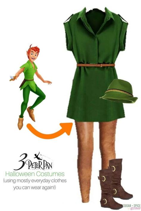 Peter Pan costume for women using everyday clothes - Disneybounding Peter Pan Peter Pan Costume For Women, Peter Pan Girl Costume, Halloween Costumes With Normal Clothes, Costumes With Normal Clothes, Diy Peter Pan Costume, Disfraz Peter Pan, Peter Pan Outfit, Costumes Faciles, Peter Pan Costumes