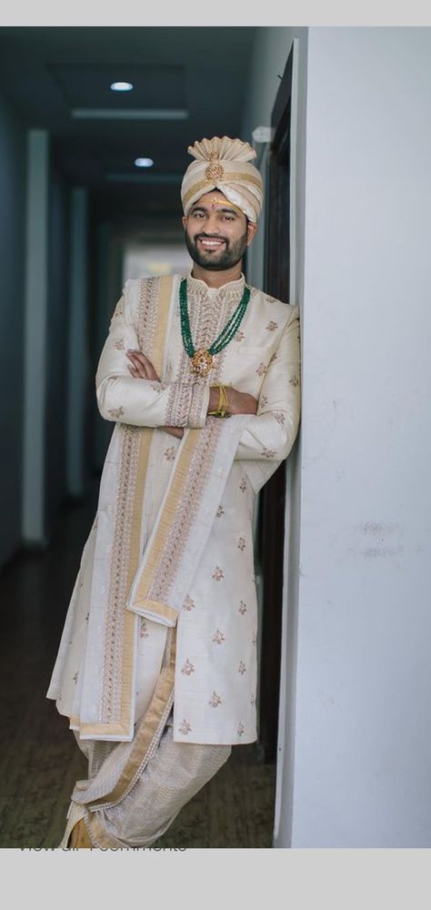 Sherwani Dhoti For Men, Groom South Indian Wedding Outfits, Telugu Groom Wedding Dress, Colojap Photo, South Indian Groom Outfit, South Indian Groom, Groom Indian Wedding Outfits, Sherwani For Men Wedding, Wedding Kurta