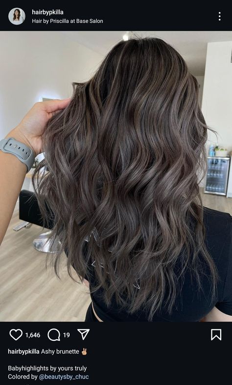 Smoky Brown Hair, Ash Brunette Hair Color, Ash Brunette, Dark Chocolate Brown Hair, Brown Hair Inspo, Brunette Hair With Highlights, Chocolate Brown Hair, Brunette Hair, Brunette Hair Color