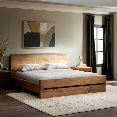 Perlman Reclaimed Wood Bed | West Elm Wooden Bed Frame Platform, Minimalist Bed King, Bed Made Of Wood, Best Wooden Bed Design, 6 By 6 Bed Designs, Bed Coat Design, Wooden Bed Frame Bedroom Ideas, Bed Frame Design Wood, Cots Designs Bedrooms Beds