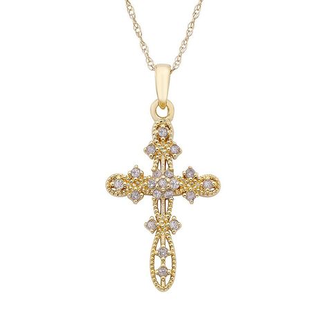 Find your perfect style with this 10k gold 1/10 carat T.W. diamond cross pendant necklace. Click on this JEWELRY & WATCHES GUIDE to learn about fit, styles, materials and more! Find your perfect style with this 10k gold 1/10 carat T.W. diamond cross pendant necklace. Click on this JEWELRY & WATCHES GUIDE to learn about fit, styles, materials and more! FEATURES Chain length: 18 in. Chain type: rope Clasp: spring-ring Nickel free Metal: 10k gold Finish: polished Packaging: boxedDIAMOND DETAILS Tot Diamond Cross Necklace Gold, Orthodox Wedding, Jewelry Accessories Ideas, Gold Cross Pendant, Diamond Cross Pendants, Greek Orthodox, Diamond Cross, Funky Jewelry, Jewelry Lookbook