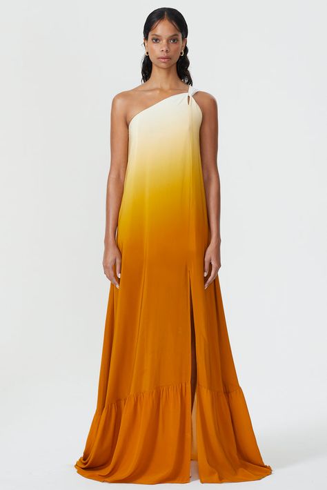 Ombre Clothes, Ombre Maxi Dress, Ombre Print, Ochre Yellow, Australian Fashion Designers, Dresses Australia, Ombre Dress, Leg Split, Arab Fashion